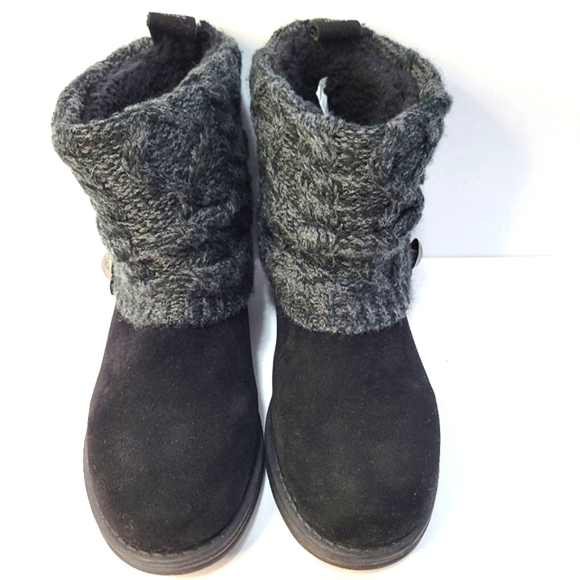 Muk Luk black suede cable knit sweater boot - Picture 2 of 6